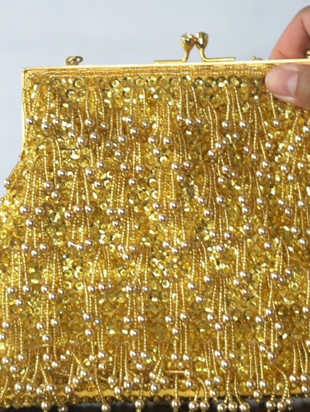 Gold Beaded Evening Clutch - Elegant Women's Bag